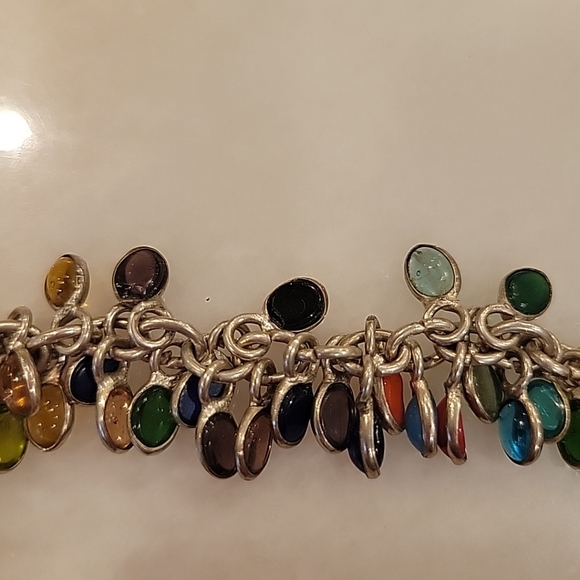 Sterling silver chain necklace set with 128 semi-precious stones. - Picture 4 of 5